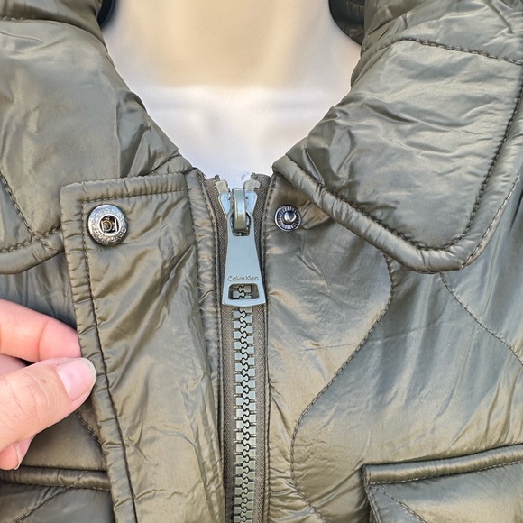 Calvin Klein Quilted Long Coat with Hood - Size Large - Picture 5 of 9